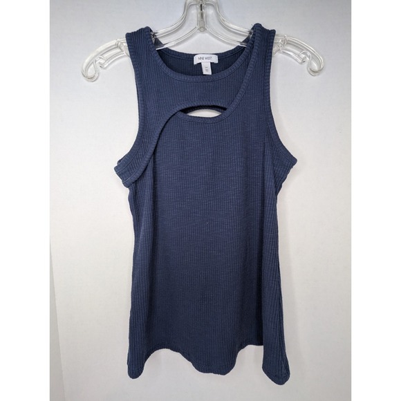 Nine West Tops - Nine West Womens Medium Blue Ribbed Tank Top Cutout Sleeveless Casual Stretch